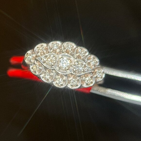 Antique 14K White Gold Diamond Ring - Picture 4 of 9